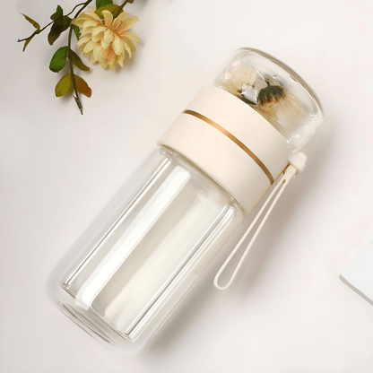 400ml Double-Layer Glass Tea Infuser Bottle – Portable Heat-Resistant Travel Cup