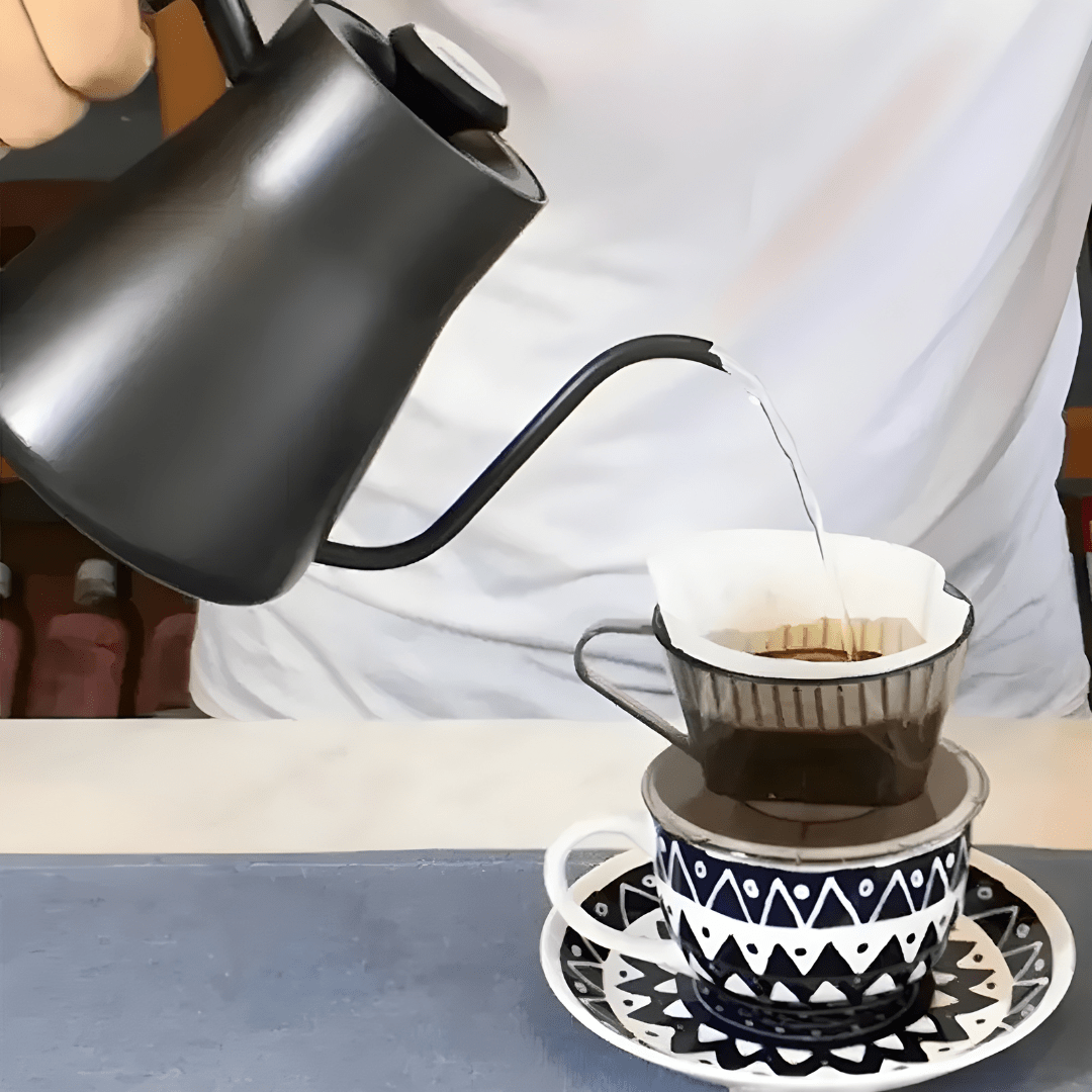 550ml gooseneck coffee kettle with thermometer and wooden handle – matte black, blue, and white – Lebanon