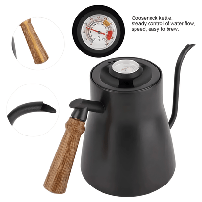 550ml gooseneck coffee kettle with thermometer and wooden handle – matte black, blue, and white – Lebanon