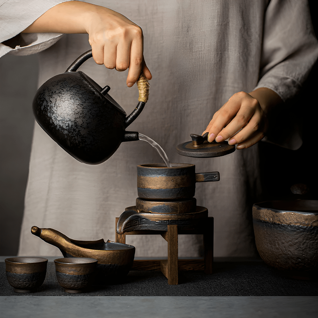 Harmony Handmade Stoneware Teapot Set – Rustic Ceramic Teaware with Strainer &amp; Cups
