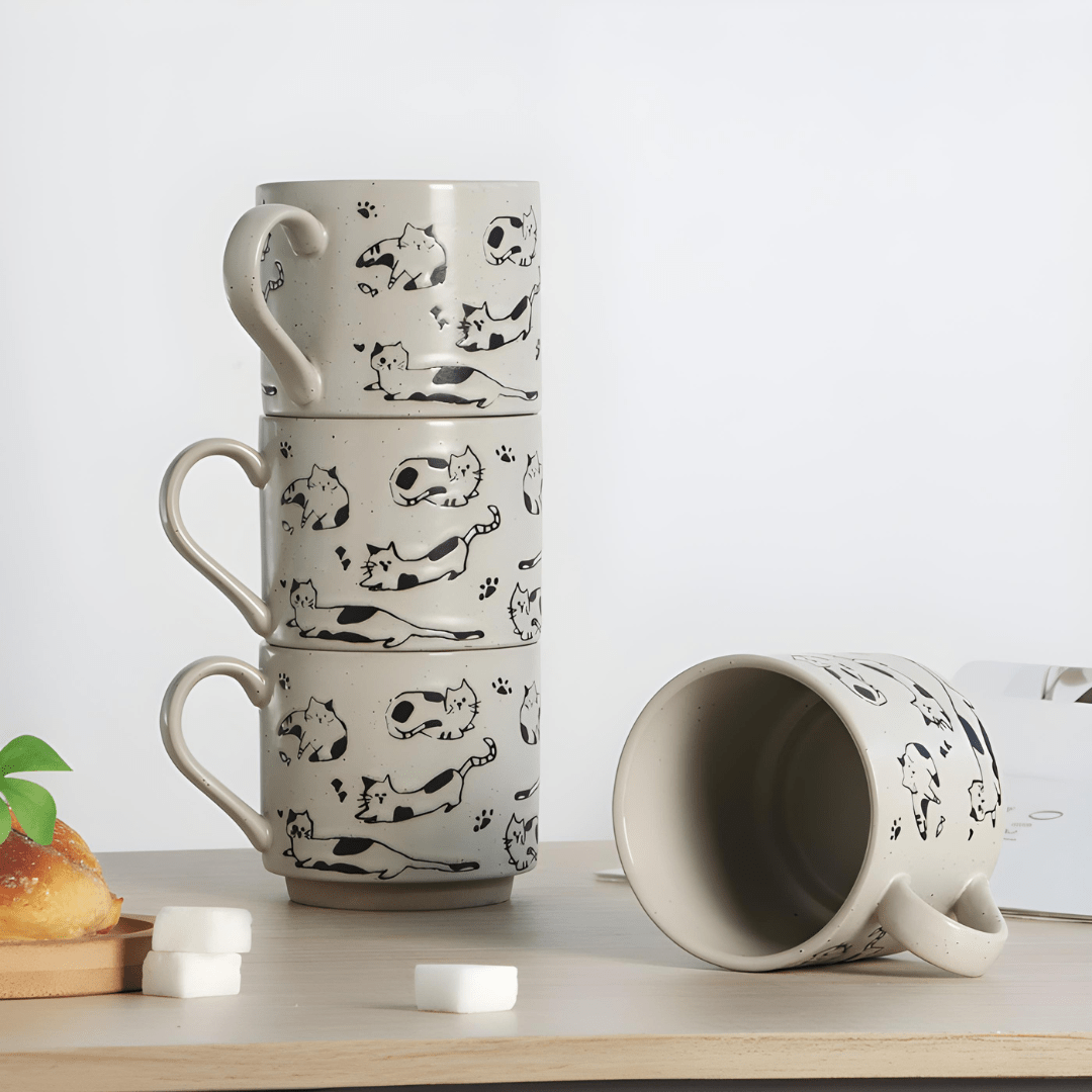 Lelyi 310ml artistic ceramic mugs in Nordic style – floral, cat, and abstract line designs – perfect for tea or coffee in Beirut Lebanon