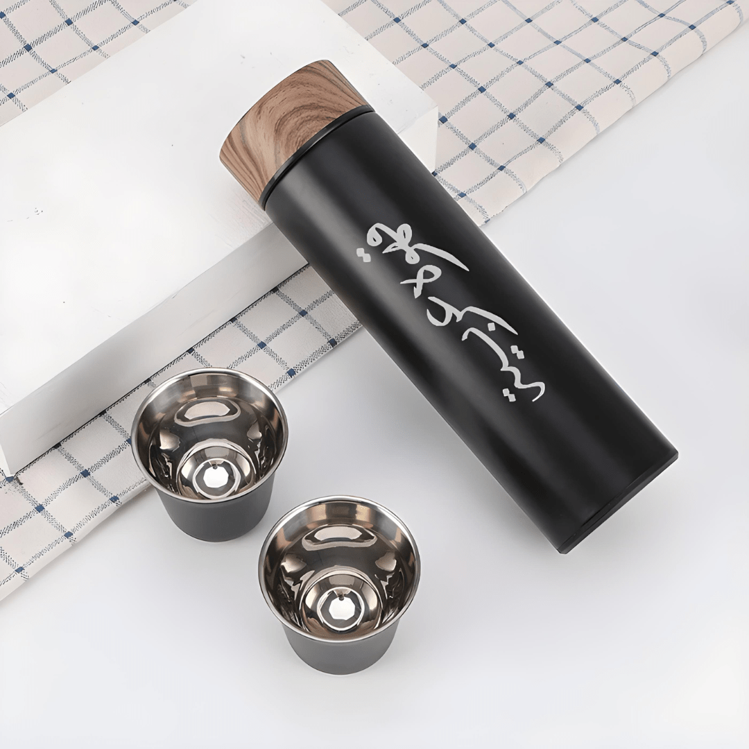 500ml black stainless travel tumbler set with 2 stainless cups