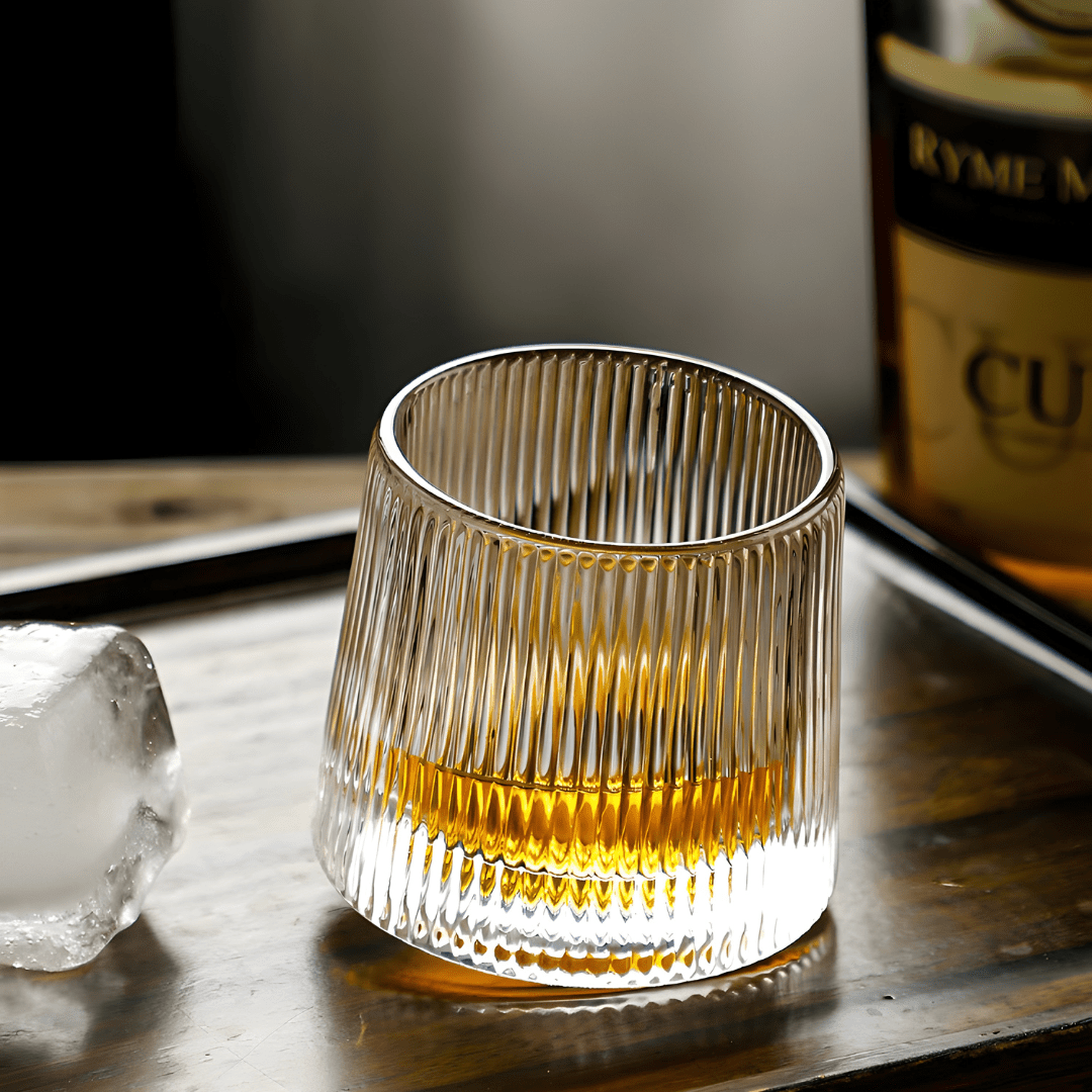 150ml rotating whisky glass with hemispherical base, hand-blown lead-free crystal – available in 3 elegant designs for premium drinkware lovers in Beirut