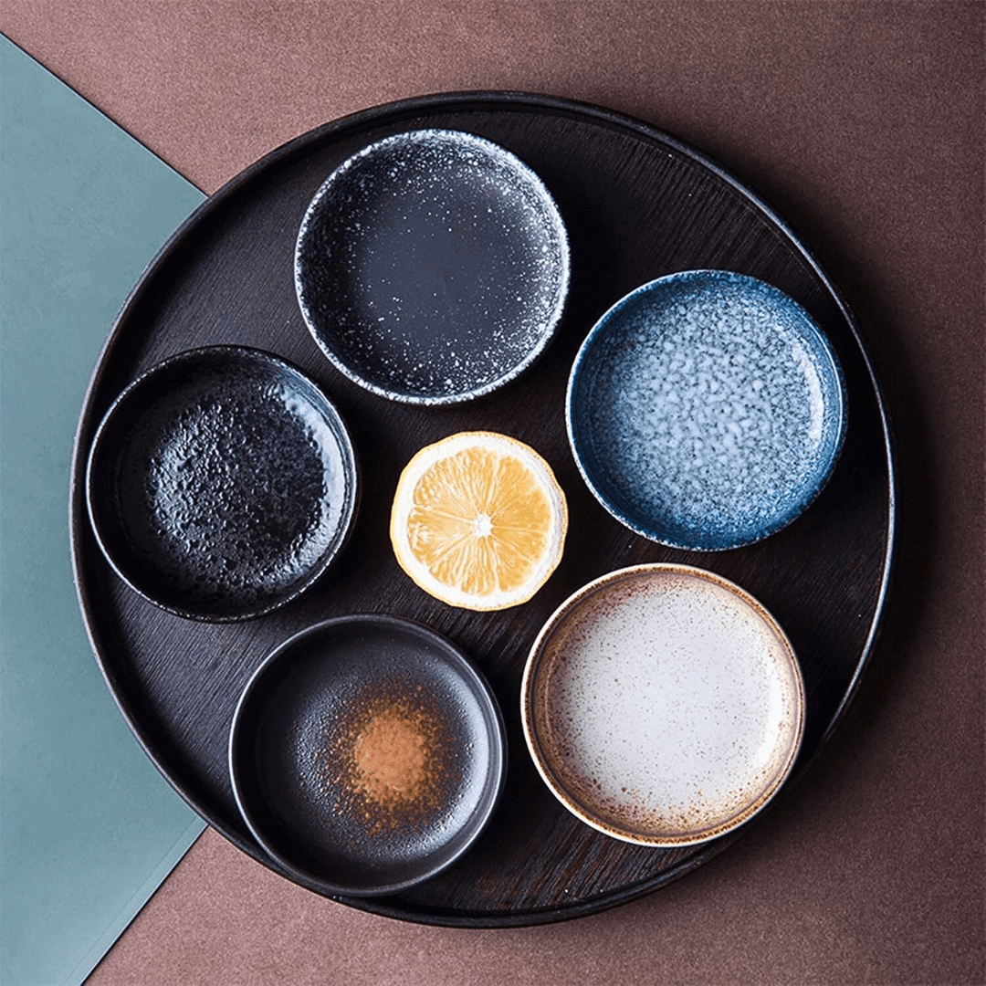 Handmade 100ml round ceramic dish in 5 colors, ideal for soy sauce, vinegar, ketchup, and table condiments – elegant seasoning dish for Beirut homes