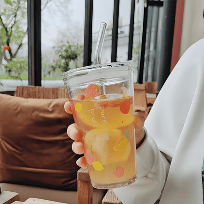 450ml Thick Glass Tumbler with Lid & Straw – Leak-Proof & Dishwasher Safe