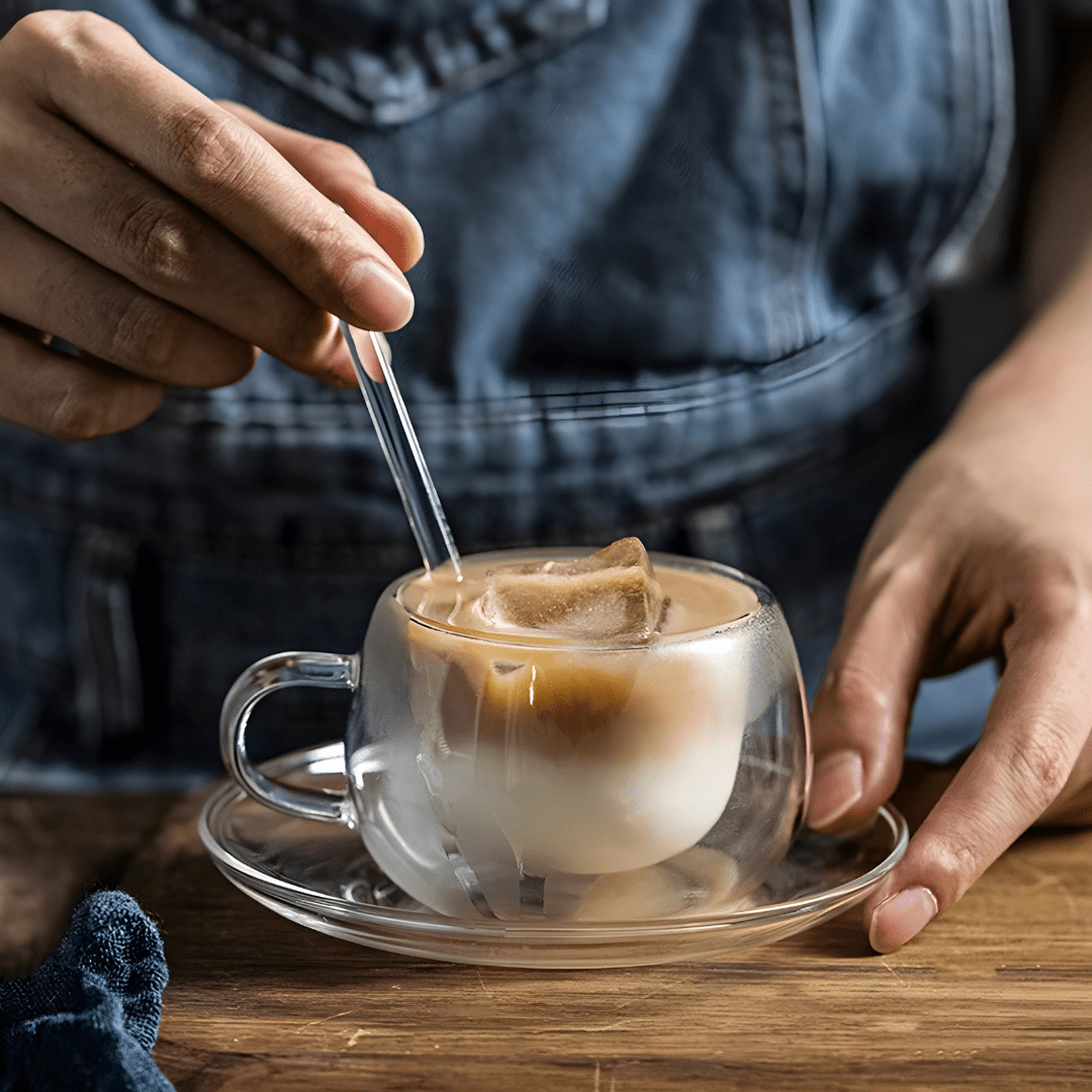 Double Wall Glass Coffee Cup with Saucer & Spoon – 150ml or 350ml