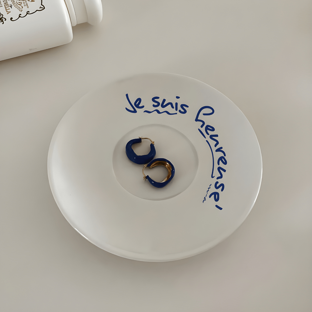 200ml ceramic mug with French quote and saucer – red or blue print – Beirut Lebanon

