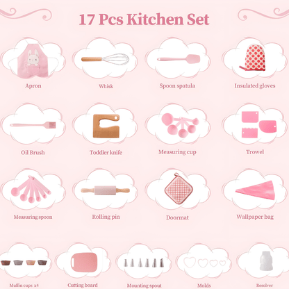 Kids Wooden & Silicone Cooking Set – 32-Piece BPA-Free Kitchen Tools (Ages 3+)