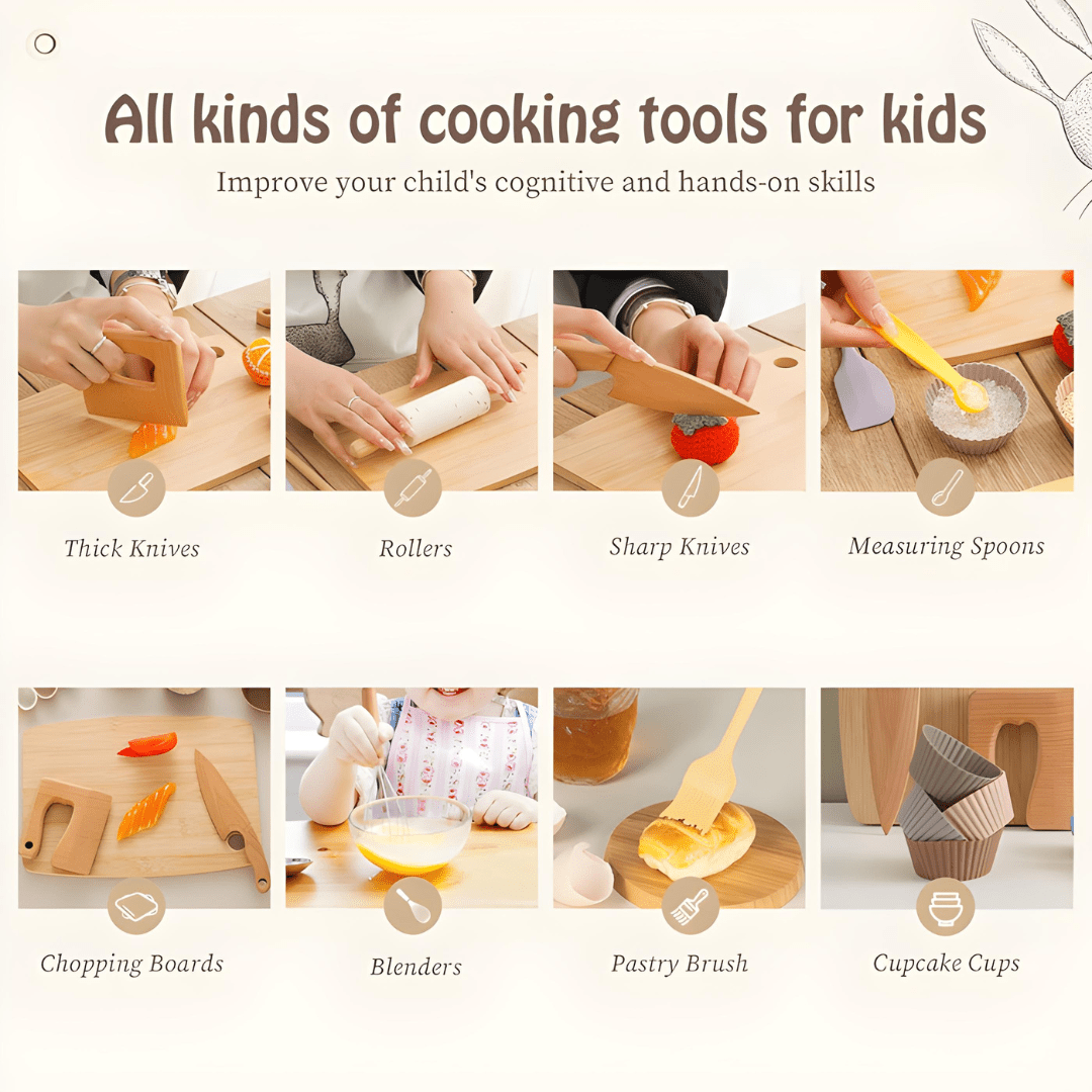 Kids 11-piece cooking set with wood & silicone tools – safe for age 3+ in Beirut
