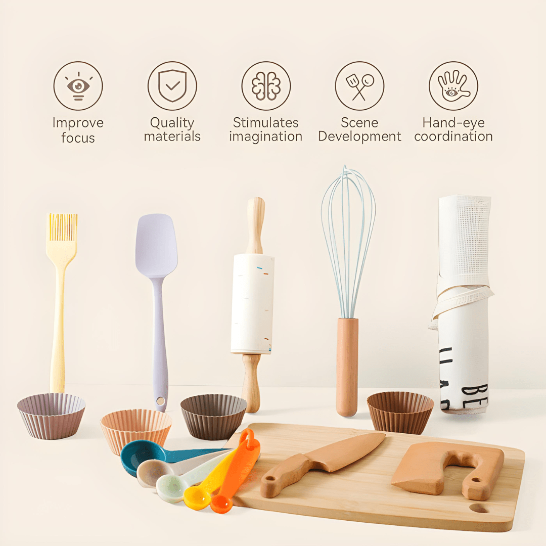 Kids 11-piece cooking set with wood & silicone tools – safe for age 3+ in Beirut
