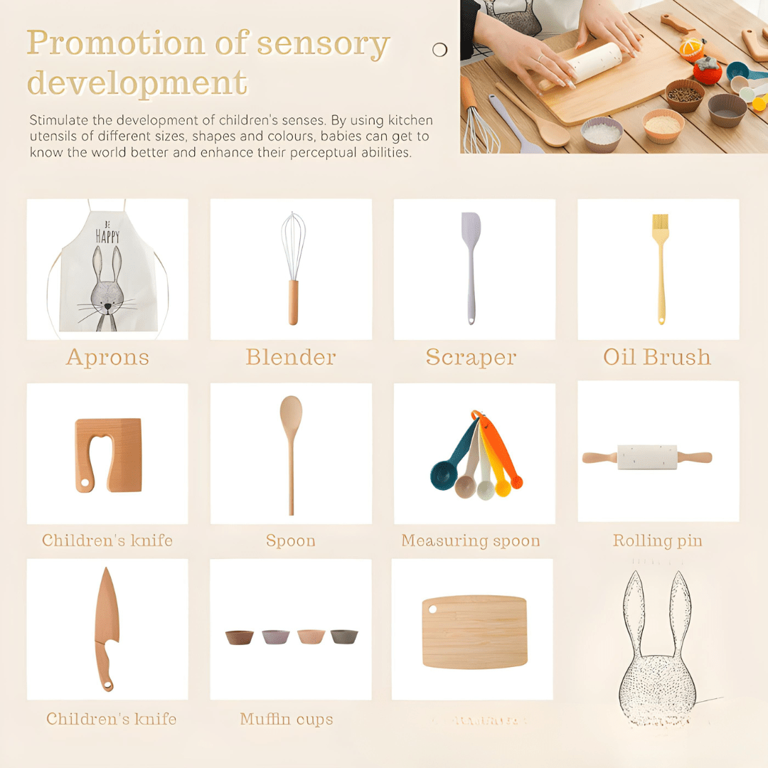 Kids 11-piece cooking set with wood & silicone tools – safe for age 3+ in Beirut