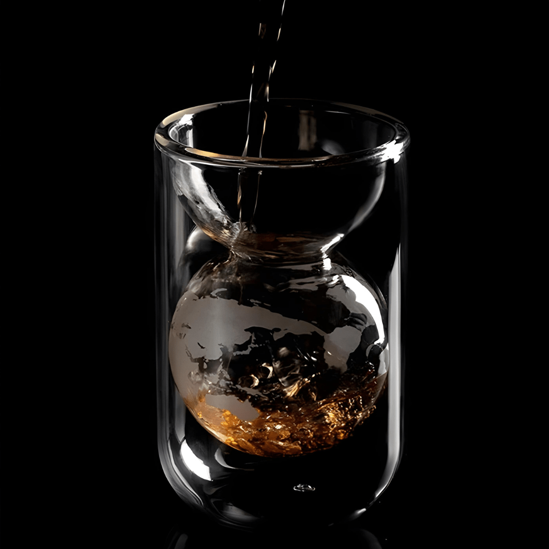 Double-layer borosilicate glass cup with 3D world map globe design, 160ml