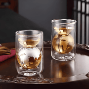 Double-layer borosilicate glass cup with 3D world map globe design, 160ml