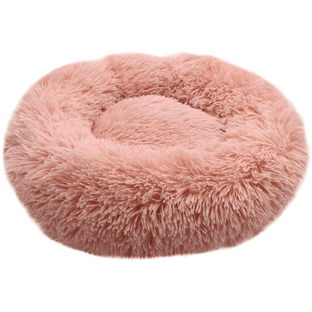 Soft faux fur donut cat or dog bed – 80cm, pink or gray, washable