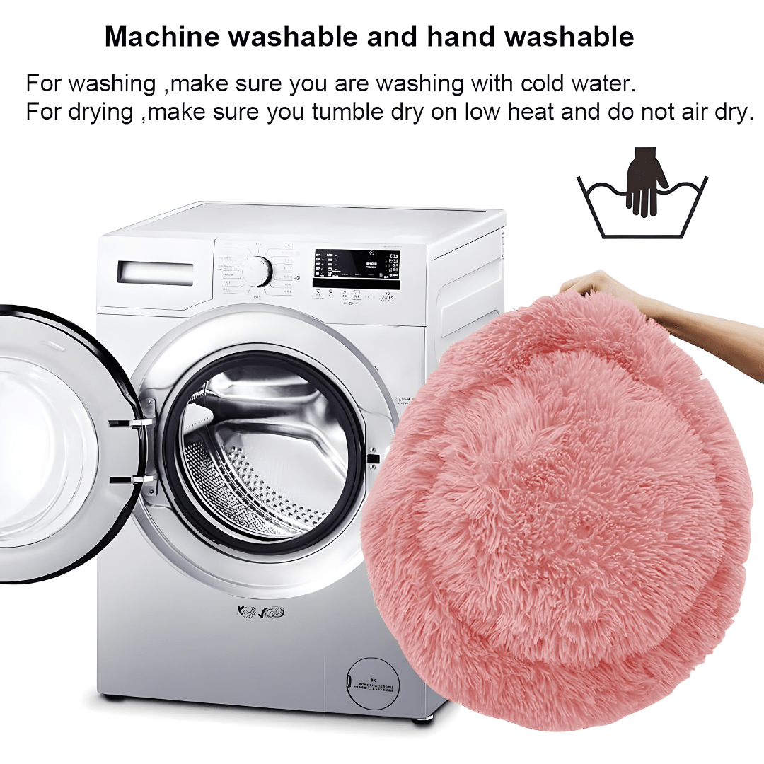 Soft faux fur donut cat or dog bed – 80cm, pink or gray, washable