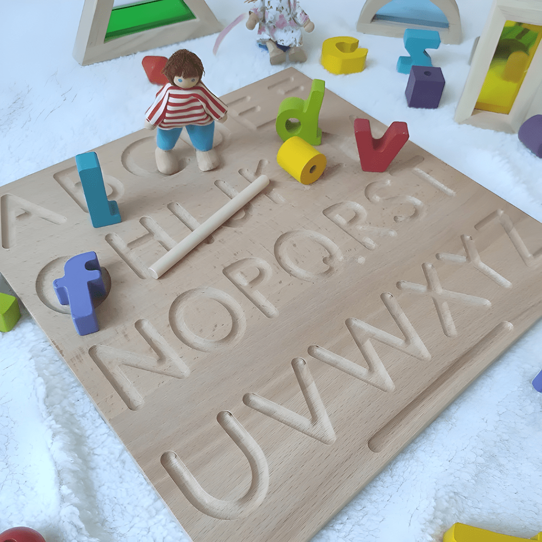 Montessori wooden alphabet tracing board double‑sided uppercase and lowercase – Beirut Lebanon