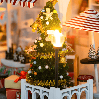 DIY Miniature Sweets & Treats Christmas House Kit with LED Lights and Dust Cover
