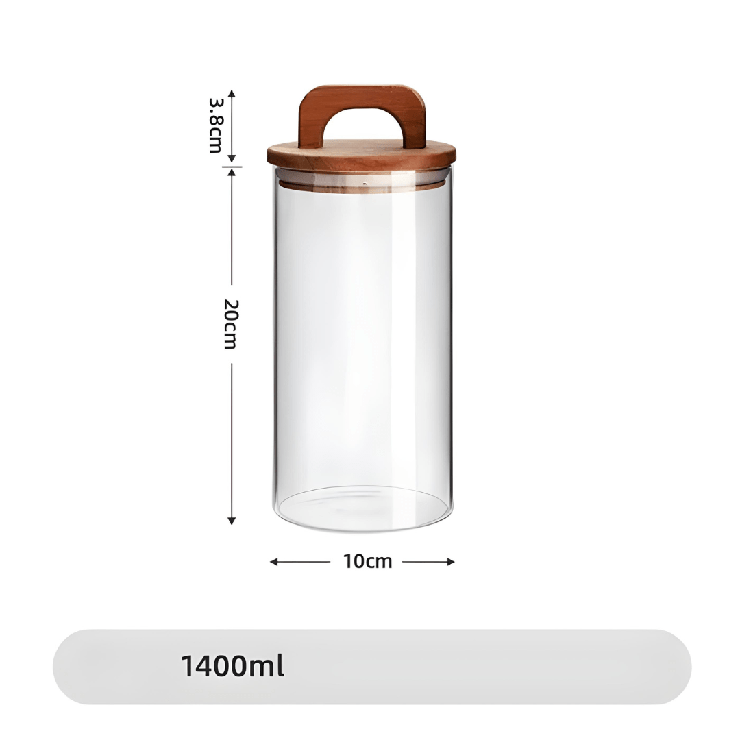 Glass Storage Jar with Wooden Lid – Airtight Kitchen Canister (3 Sizes)