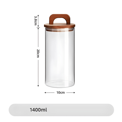 Glass Storage Jar with Wooden Lid – Airtight Kitchen Canister (3 Sizes)
