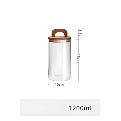 Glass Storage Jar with Wooden Lid – Airtight Kitchen Canister (3 Sizes)