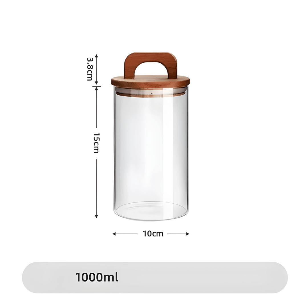 Glass Storage Jar with Wooden Lid – Airtight Kitchen Canister (3 Sizes)