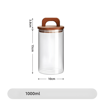 Glass Storage Jar with Wooden Lid – Airtight Kitchen Canister (3 Sizes)