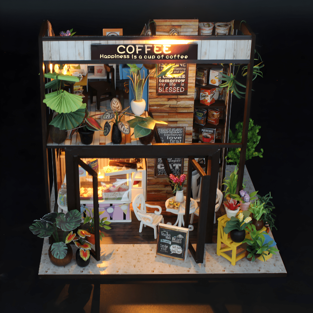 DIY Miniature Coffee House – LED, Music & Dust Cover