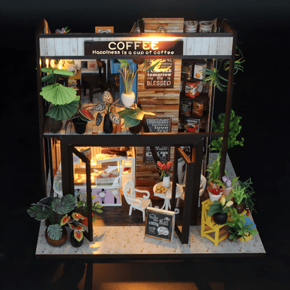 DIY Miniature Coffee House – LED, Music & Dust Cover