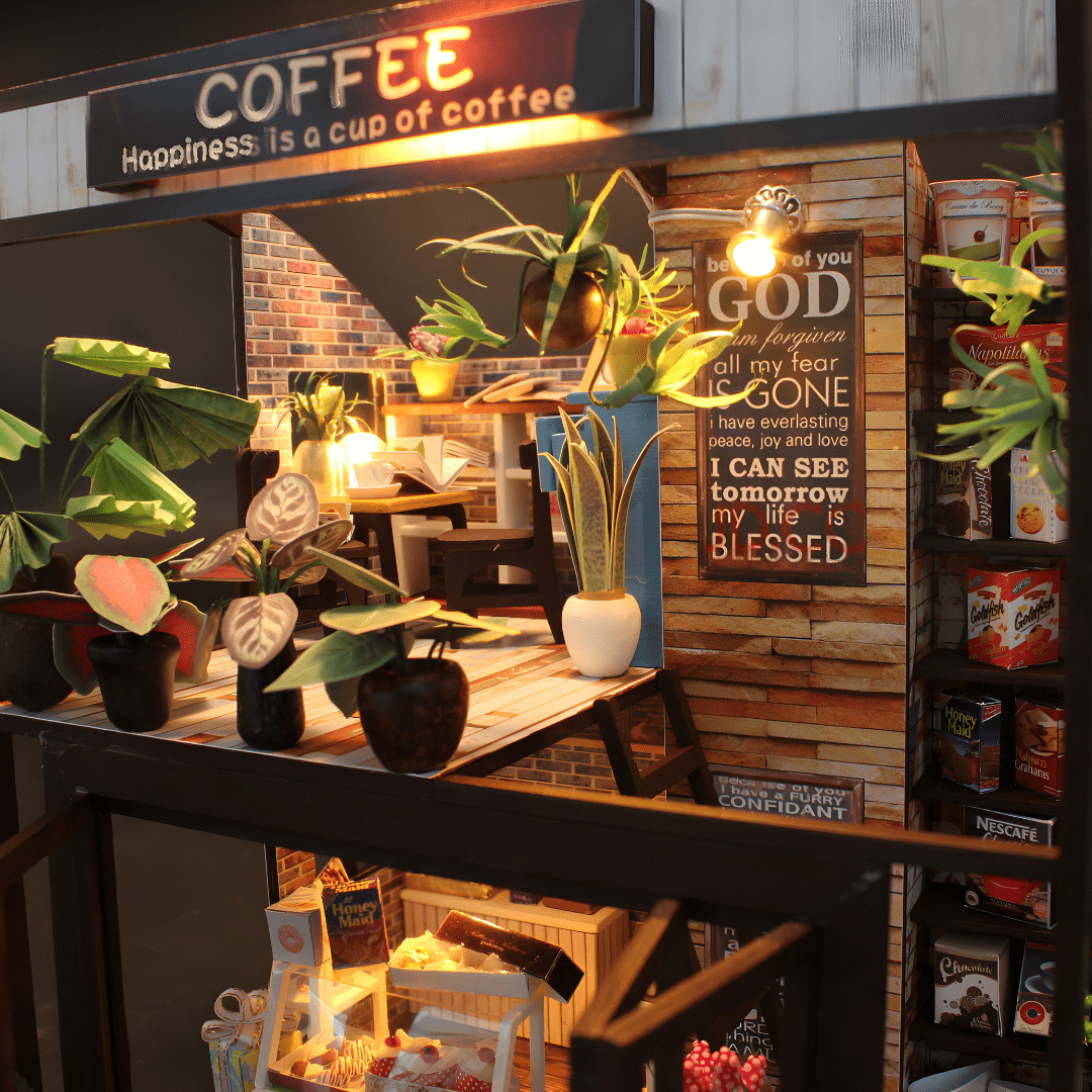 DIY Miniature Coffee House – LED, Music & Dust Cover