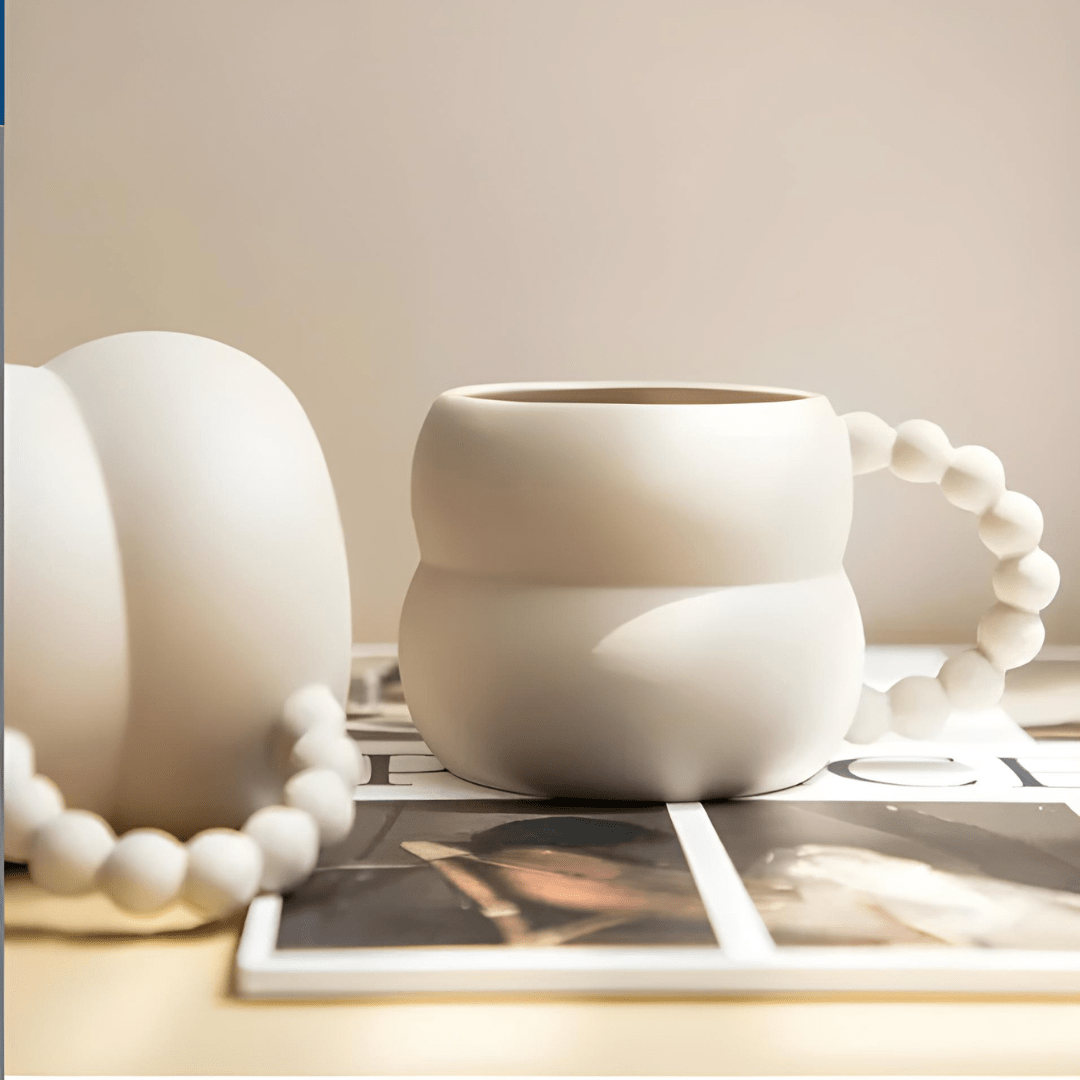 Beige minimalist ceramic mug with beaded handle – European Household Lebanon