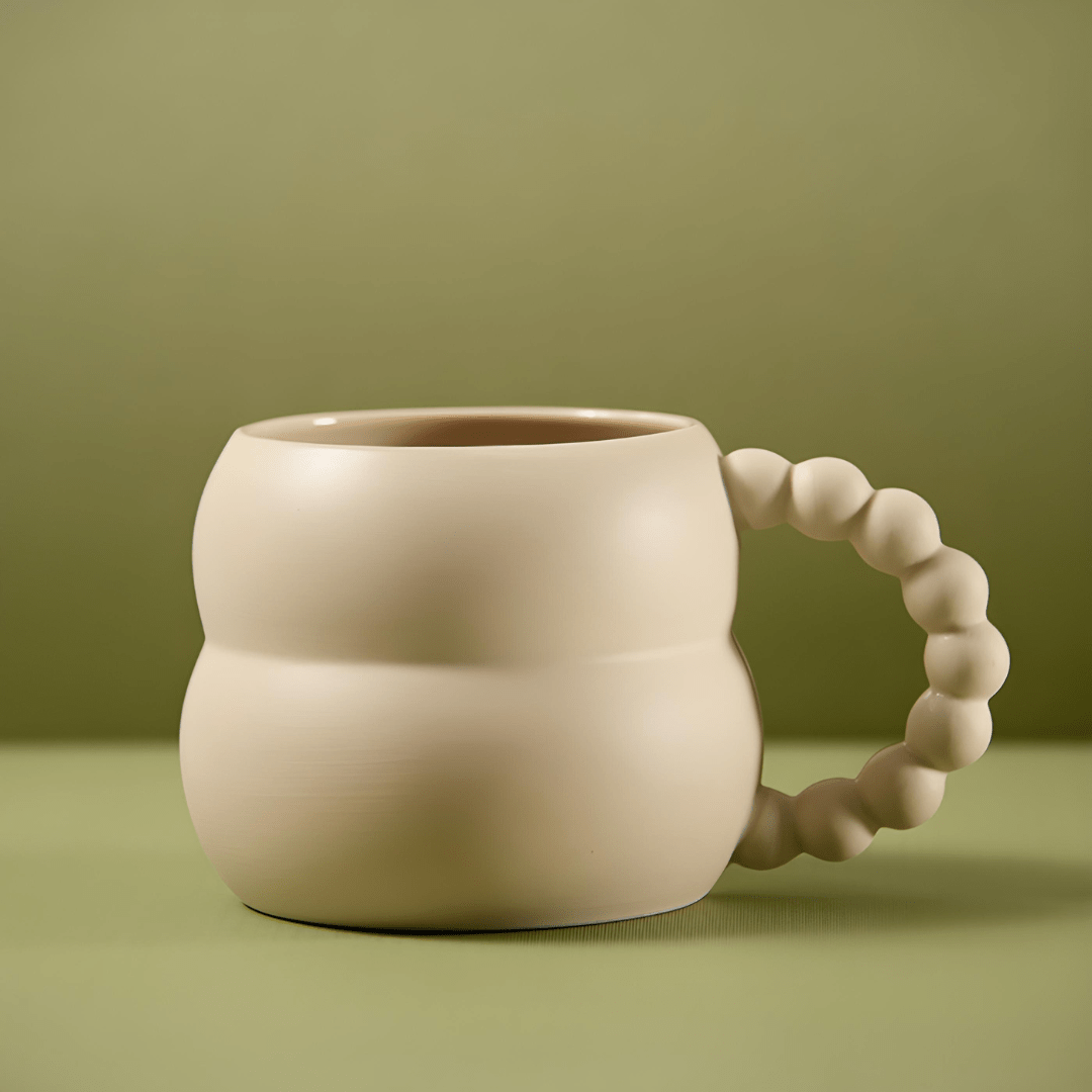 Beige minimalist ceramic mug with beaded handle – European Household Lebanon