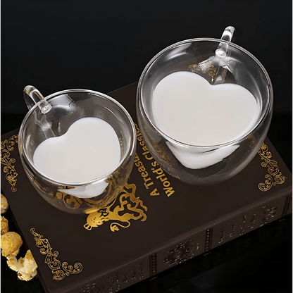 Heart-shaped double wall glass mug with milk – 350ml