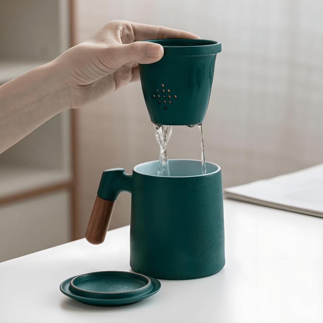 400ml Premium Porcelain Mug with Wooden Handle and Ceramic Infuser – Perfect for Coffee and Tea Lovers in Lebanon