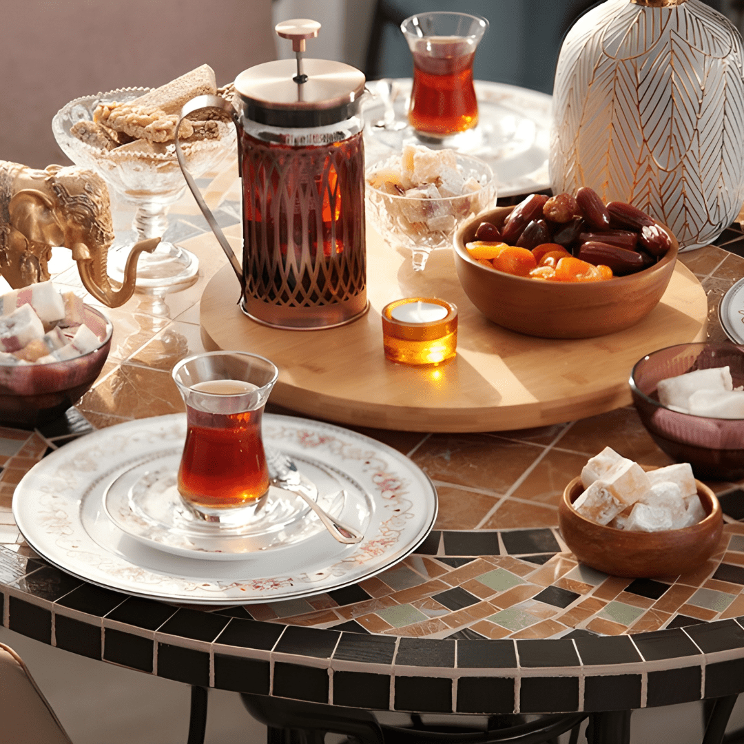 Rotatable bamboo serving board with cheese and snacks – Beirut market