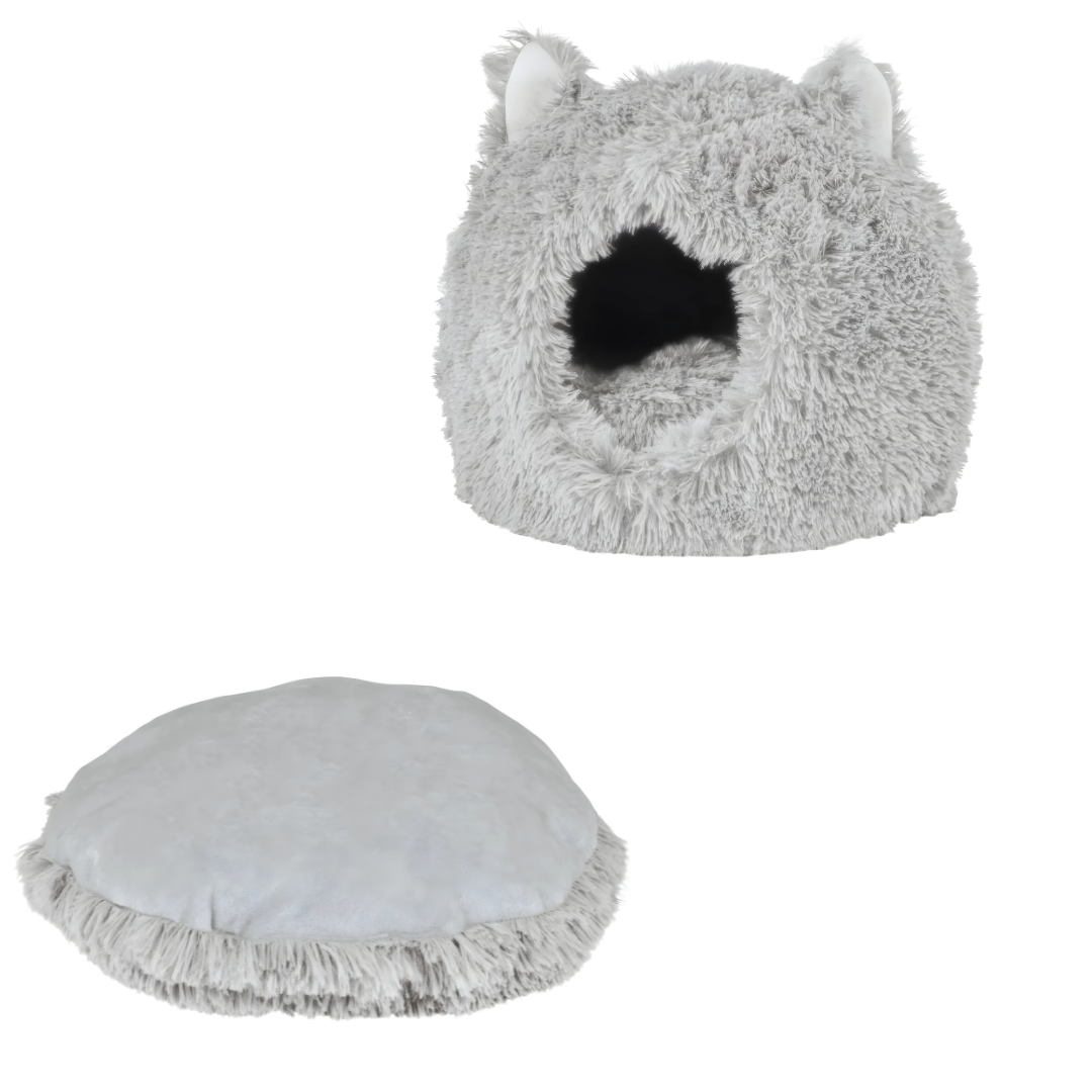 Zoofari gray cat house with cushion and play ball
