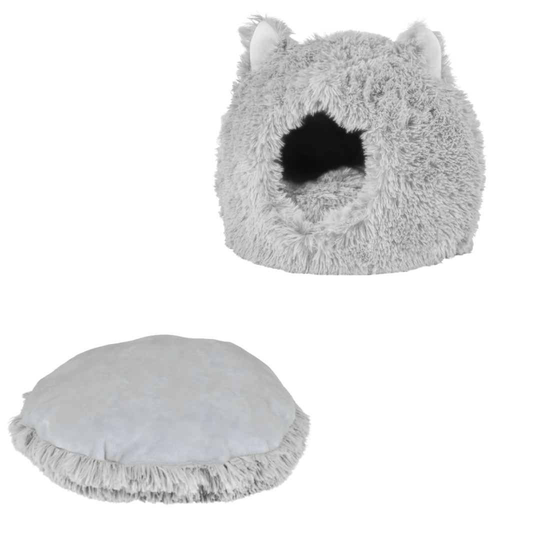 Zoofari gray cat house with cushion and play ball