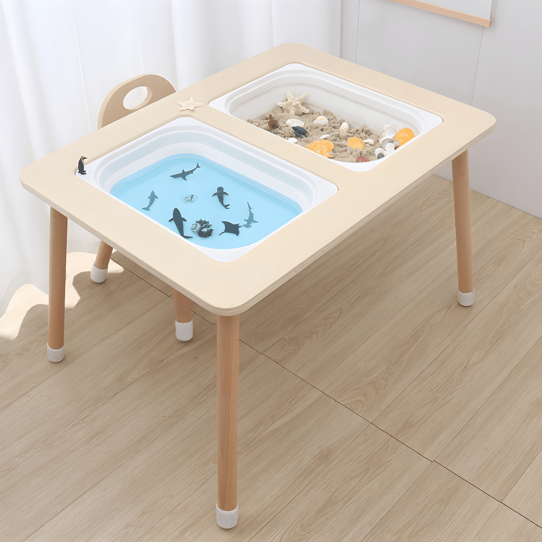 Montessori Wooden Sensory Activity Table with Covered Bins