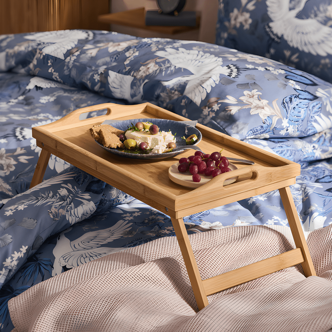 Premium bamboo bed and serving tray with folding legs and handles, perfect for breakfast in bed or serving meals – available in Beirut Lebanon