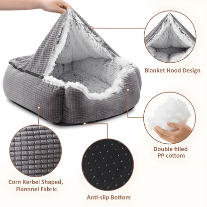 Hooded dog bed with blanket for small and medium breeds – soft faux fur – Beirut Lebanon