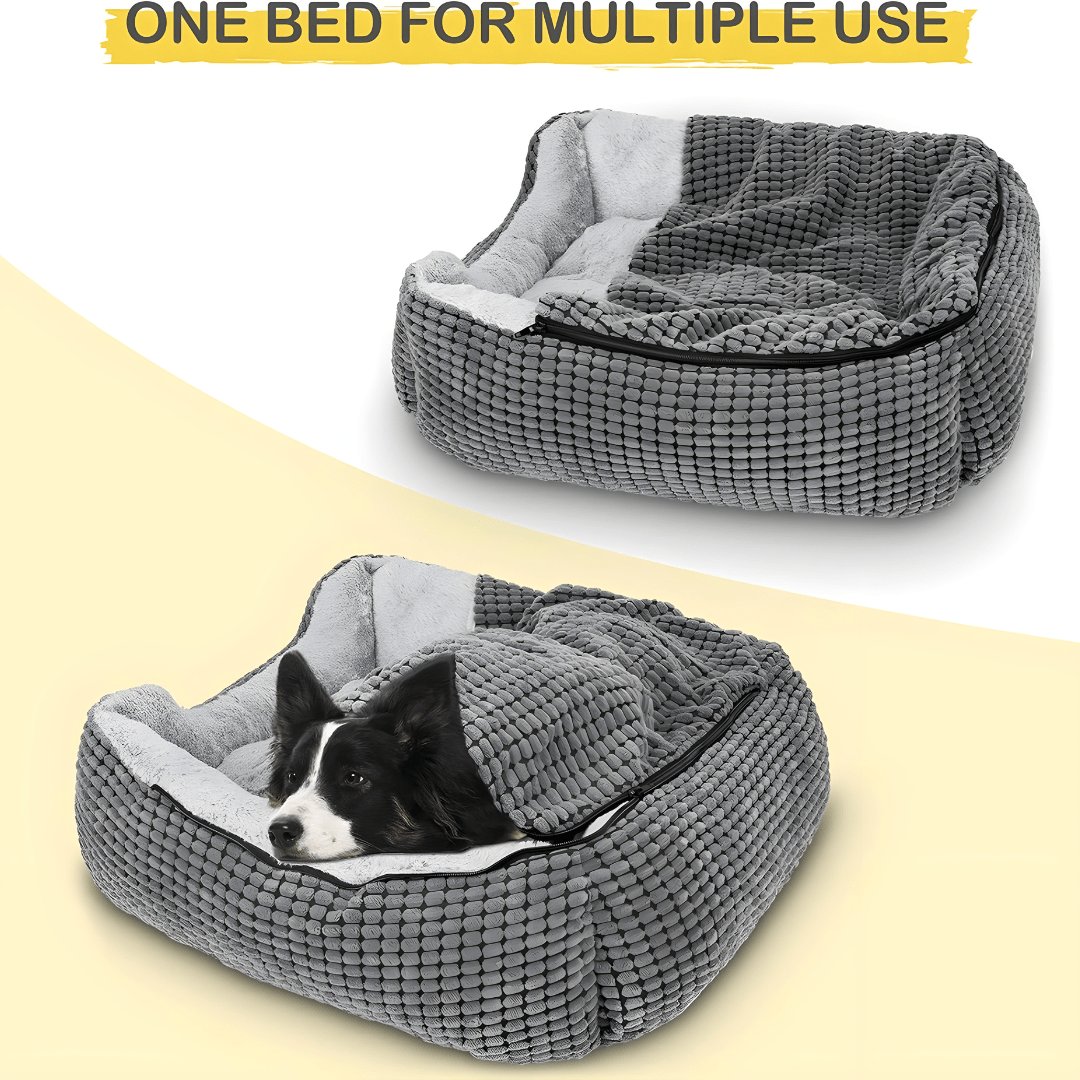 Hooded dog bed with blanket for small and medium breeds – soft faux fur – Beirut Lebanon
