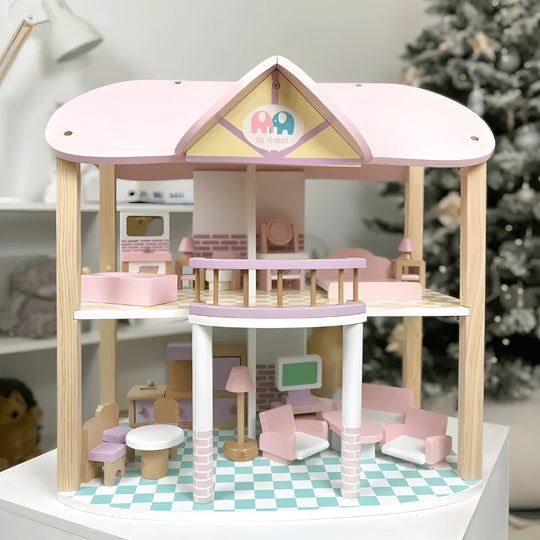 Children’s wooden dollhouse with full furniture and accessories – Beirut
