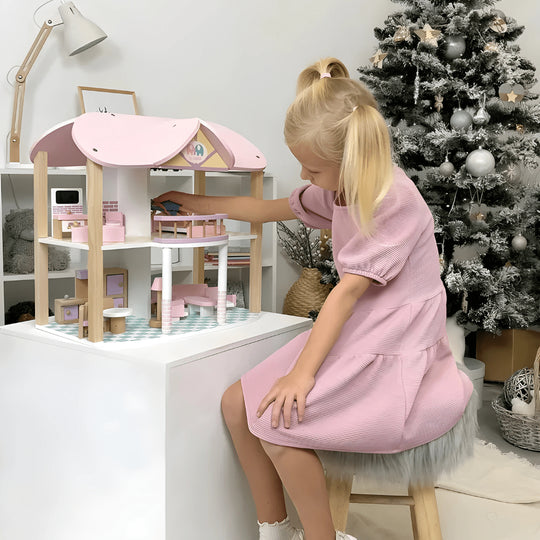 Children’s wooden dollhouse with full furniture and accessories – Beirut