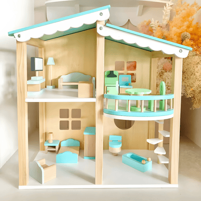 Wooden dollhouse villa with furniture set for kids – Beirut Lebanon