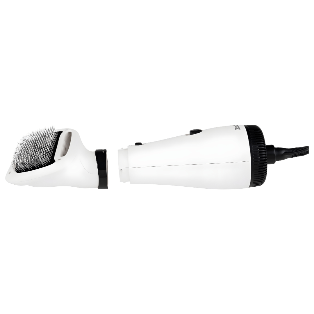 Zoofari 2-in-1 pet dryer with brush, 300W quiet grooming tool with rounded stainless steel bristles, gently dries and detangles all coat types.