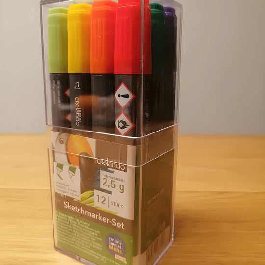 Crelando premium sketch markers set of 12 dual-tip alcohol-based art pens in plastic box – available in Basic or Pastel colors, Beirut Lebanon
