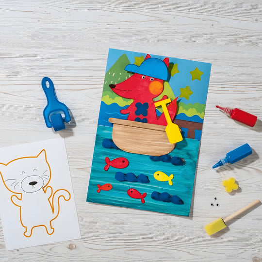 Crelando sponge painting set 31 pieces for kids with sponges rollers and paints — creative art kit for children in Beirut Lebanon.