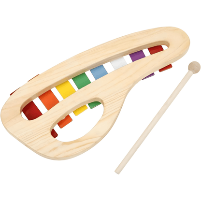 Wooden eight-tone xylophone with metal keys and mallets