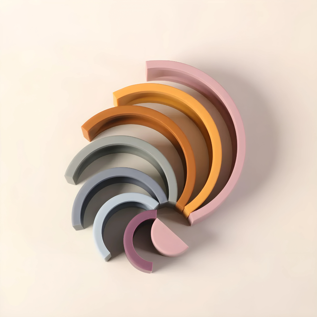 BPA-free silicone baby rainbow stacking toy for toddlers and teething