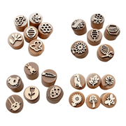 Woodland Nature wooden stamp blocks with bird, leaf, dandelion, flower, mushroom and bee designs