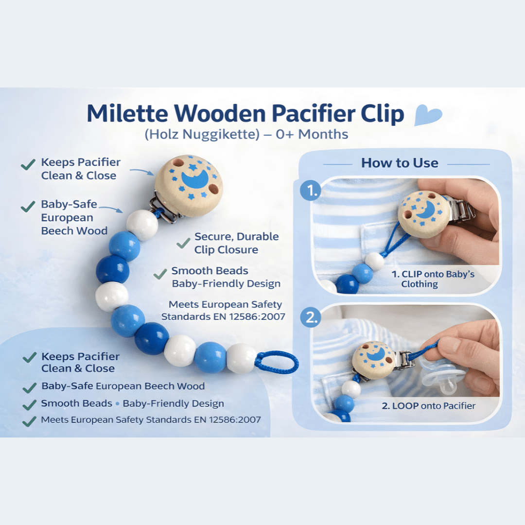 Milette Wooden Pacifier Clip (Holz Nuggikette) – 0+ Months